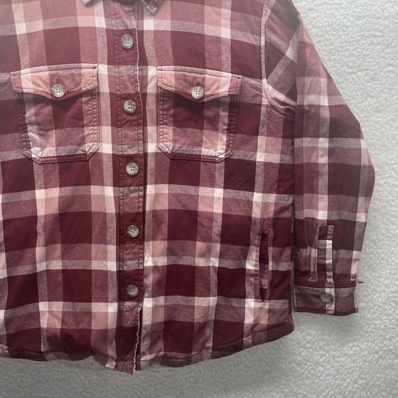 Eddie Bauer Shirt Womens Medium Red White Sherpa Lined Plaid Flannel Shacket - Picture 4 of 16